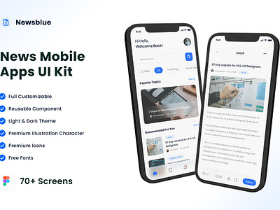 News Blue UI Kit app design mobile app news app news blue ui kit ui design ui kit user interface design