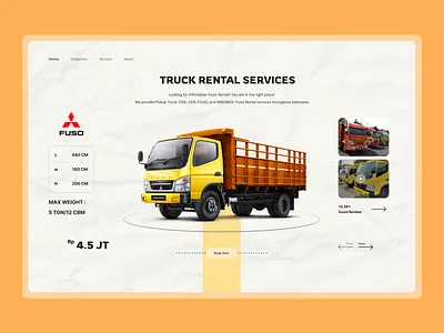 Truck Rental Service Web car clean colt diesel fuso landing page modern orage rental rental service rental truk simple sport car truck ui uiux vintage website yellow