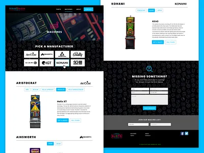 Machines Page - Texas Slots & Gaming Website blue buttons branding casino contact us gaming logo grid machines tabbed website