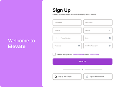 website sign up page ui