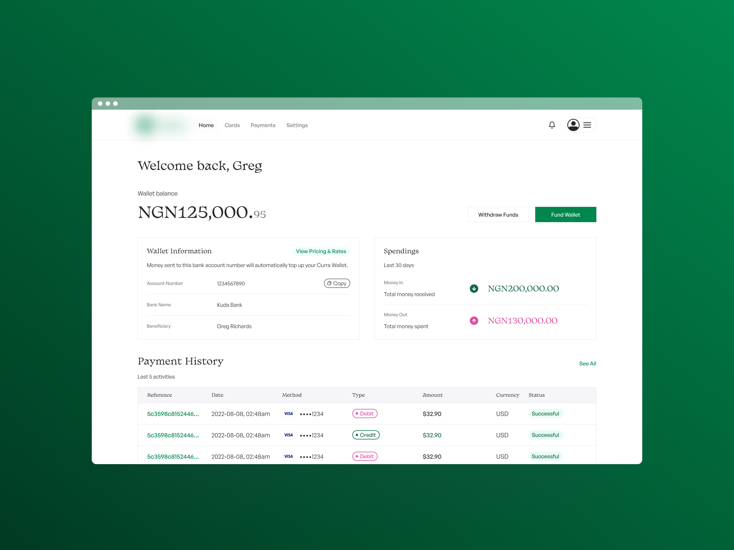Virtual Card Dashboard dashboard design figma finance fintech payments transaction ui