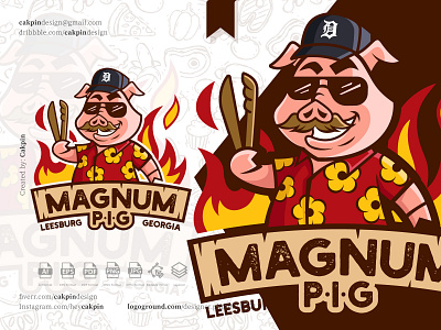 BBQ Pig Cartoon Mascot Logo : Magnum P.I.G animal animation barbecue barbecue ribs bbq branding cafe cartoon character design grill logo mascot pig piggy pork pork chop restaurant sauce smoked
