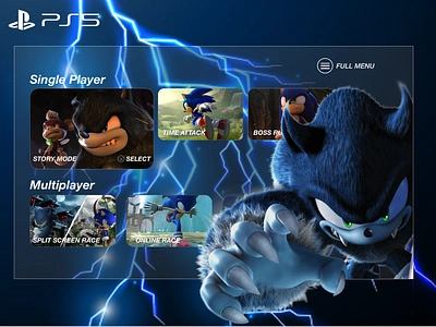 Sonic Unleashed UI main menu concept for next-gen adobe adobe illustrator adobe xd ps5 sonic sonic unleased sony ui ui design uxui