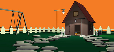 Farm house during sunset 3d animation graphic design
