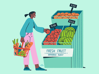 Fresh Fruit apples character colorful daily flat fresh fruit grocery illustration oranges product shop store woman