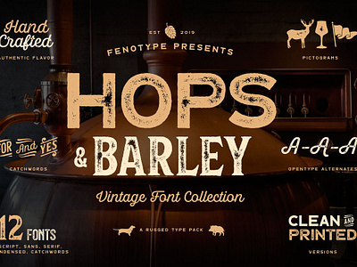 Hops And Barley font Collection arough beer collection eroded grotesque hipster packaging sans sans serif script serif swash texture toolkit vintage