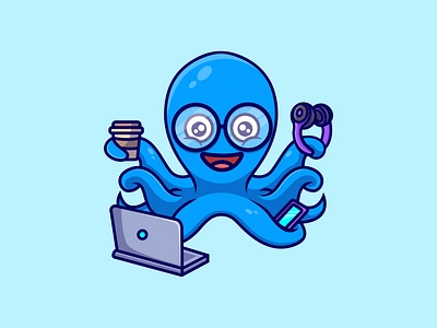 Octopus Activities ai animal branding cute illustration kraken laptop logo mascot modern ocean octopus sea squid sticker technology tentacles ui underwater work