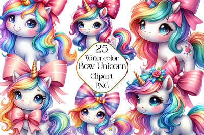 Watercolor Cute Bow Unicorn Clipart unicorn tumbler wrap