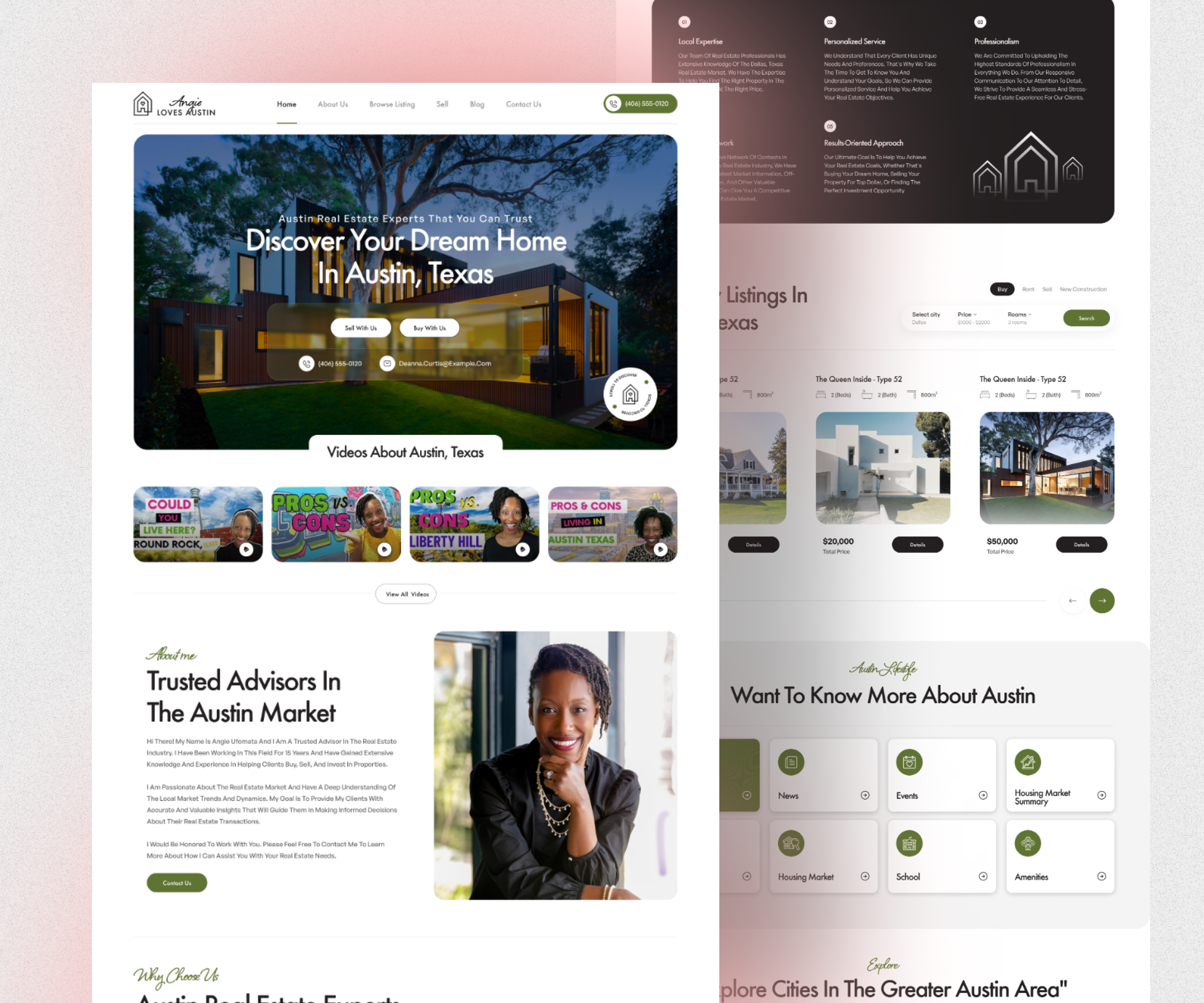 Angie Loves Austin - Real Estate Website architecture austin clean consultant housing minimalist modern property property buying real estate real estate agent real estate landing page real estate website trending ui uiux ux web design