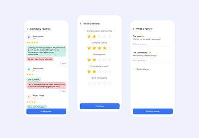 Rating and Review company review job board. mobile app rating review ui ux