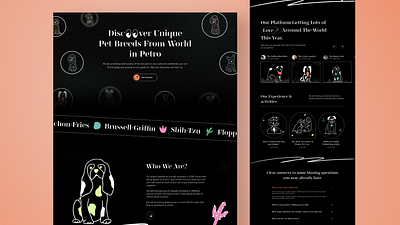 Pet Breed Web App black white branding breed design development figma framer landing page marketing minimalistic mobile version pet product saas uiux web app