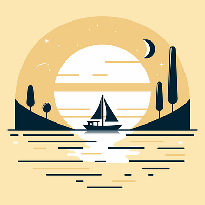 The sailboat of my dreams boat design minimalism ocean relaxation sea sunset the sailboat vector water