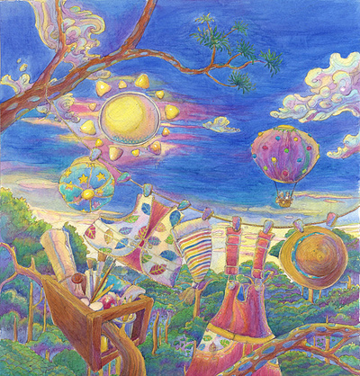 Multicolored Sloth's End of the Day art decoration art for children art for kids artist artistic artsy artwork book cover brand illustration children art fantasy art graphic design illustration magical art realistic art surreal art wall art wall artist watercolor whimsical