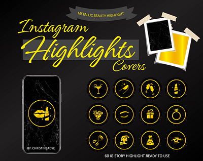 Beauty Instagram Highlight Covers - Gold, Yellow, Makeup, Hair beauty beauty bloggers beauty highlights covers beauty ig covers black branding christineadye graphic design instagram highlights covers instagram ig covers instagram templates lifestyle lifestyle bloggers lifestyle highlights covers lifestyle ig covers logo metallic metallic beauty metallic highlights covers yellow