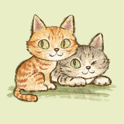Two friendly cats animal cat cute funny illustration kawaii kitten kitty pet