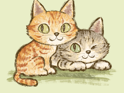 Two friendly cats animal cat cute funny illustration kawaii kitten kitty pet