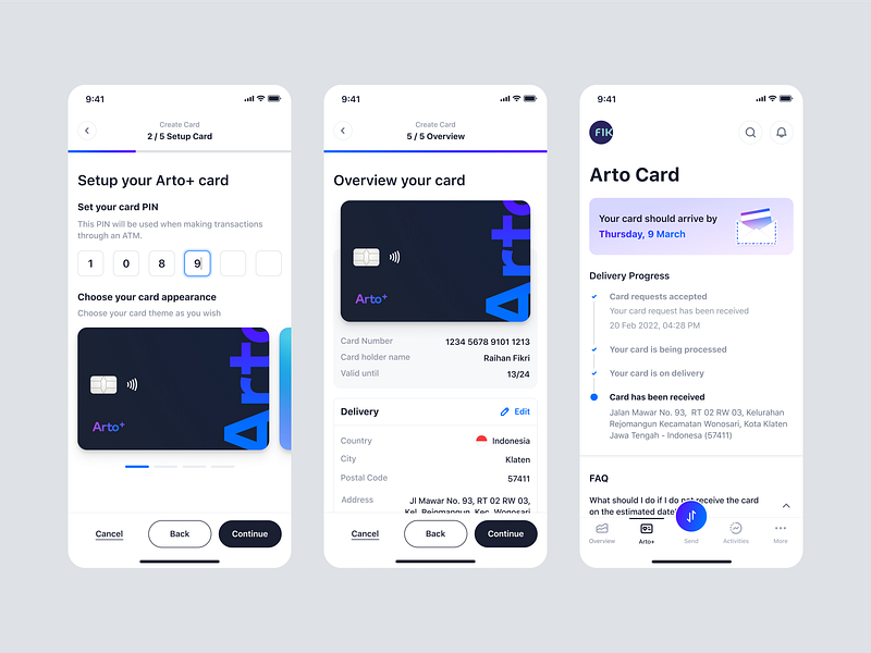 Arto Plus Mobile - Create Arto Card app create card management mobile order card payment app product design saas setup card ui ux