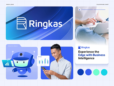 Ringkas- Visual Identity and mascot (sale) ai artificialinteligence blue branding businessinteligance cute design futuristic graphic design illustration logo macot modrren robot sale ui vector visualidentitty