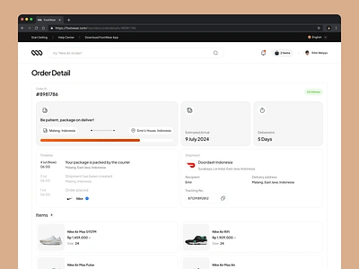 Footwear - Order Detail card check out delivery design e commerce online order online store order detail product design shipment ui ui design uiux web design website