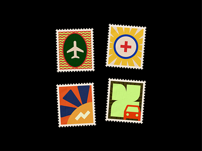 Stamps Illustration 📭 car clean collection color grain icon illustration investment medical pastel pattern post send simple square stamp texture travel