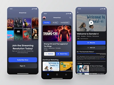 Movie Streaming App Design Exploration app cinema clean concept darkmode figma film gradient iphone mobile mobile app design movie netflix online series streaming superhero tech ui ux