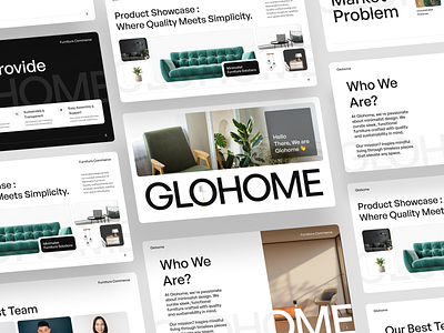 Glohome - Furniture Agency Pitch Deck agency pitch deck architechture architechture pitch deck brand guidelines branding deck design interior furniture google slide guide book investor keynote minimalist pitch deck pitching power point ppt presentation design product presentation slide deck