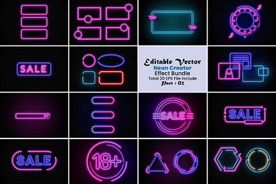 Editable Vector Neon Creator Effect Bundle branding design effect illustration ink art modern photo effect photoshop photoshop action ui