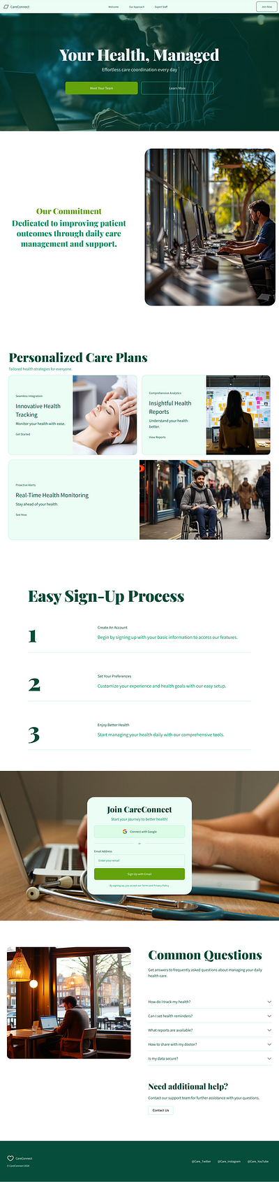 CareConnect - Health Management Website landing pages ui website design