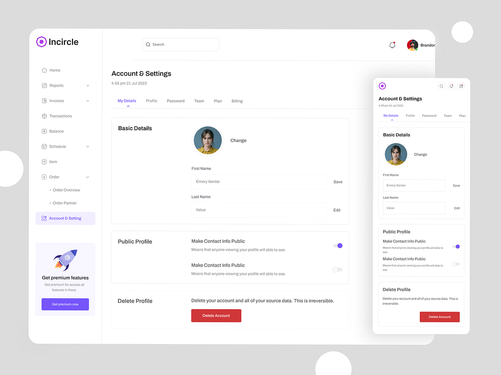 Profile settings page by UI Azmir Sheikh on Dribbble