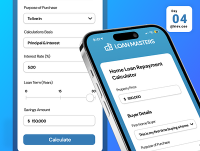 Day 04 UI Challenge: Calculator app banking blue calculator daily challenge dailyui finance financial app fintech forecast home loan investment mobile mortgage ui ui design white