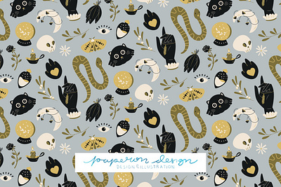 Witches Essentials background cat halloween illustration pattern vector witch