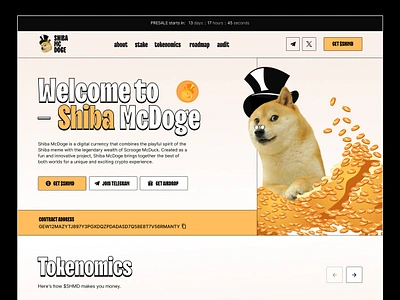 Meme Coin Shiba blockchain cryptocurrency degen doge elon inu landing page meme meme coin meme token pepe shiba stonk trend ui website