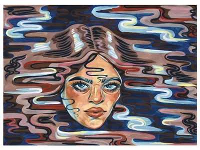 Drowning in thoughts abstract art aesthetic art blue chracter contemporary art dark design emotion expressive art figurative gouache illustration mental health awareness moody painterly painting portrait traditional art water woman