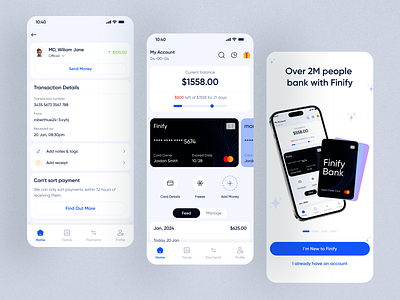 Finify Finance App - Home Page account bank card banking earnings finance financial app fintech home page mobile app mobile design onboarding payment product design saas transaction transaction details ui ux wallet web app website