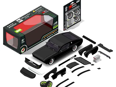 Isometric model of a car with a box cartoon concept design illustration isometric vector web