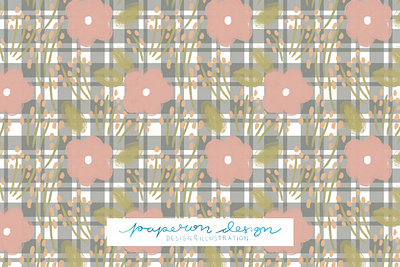 Grey Floral Gingham background design flowers gingham illustration pattern vector