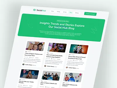 SocialHub Website Blog Page ai article blog blog post blogging business company presentation landing page magazine news post saasdesign social media uiuxdesign ux ui webdesign website website design