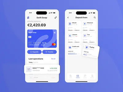 SwiftSwap — App Design app design crypto design fiat finance identity ui ux