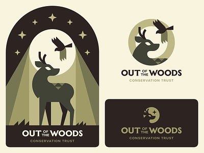 Out of the Woods animal bird branding deer eco environment forest green logo moon nature night silhouette wildlife