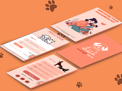 #splash screen designing banner branding cover page design dogs splash screen graphic design illustration illustrator mobile orange pet pet splash screen photoshop social media splash screen vector