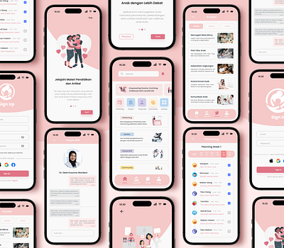 Care4Child Parenting Mobile Apps apps design dribble figma iphone kids mobile parenting apps pink design ui uiux ux web design