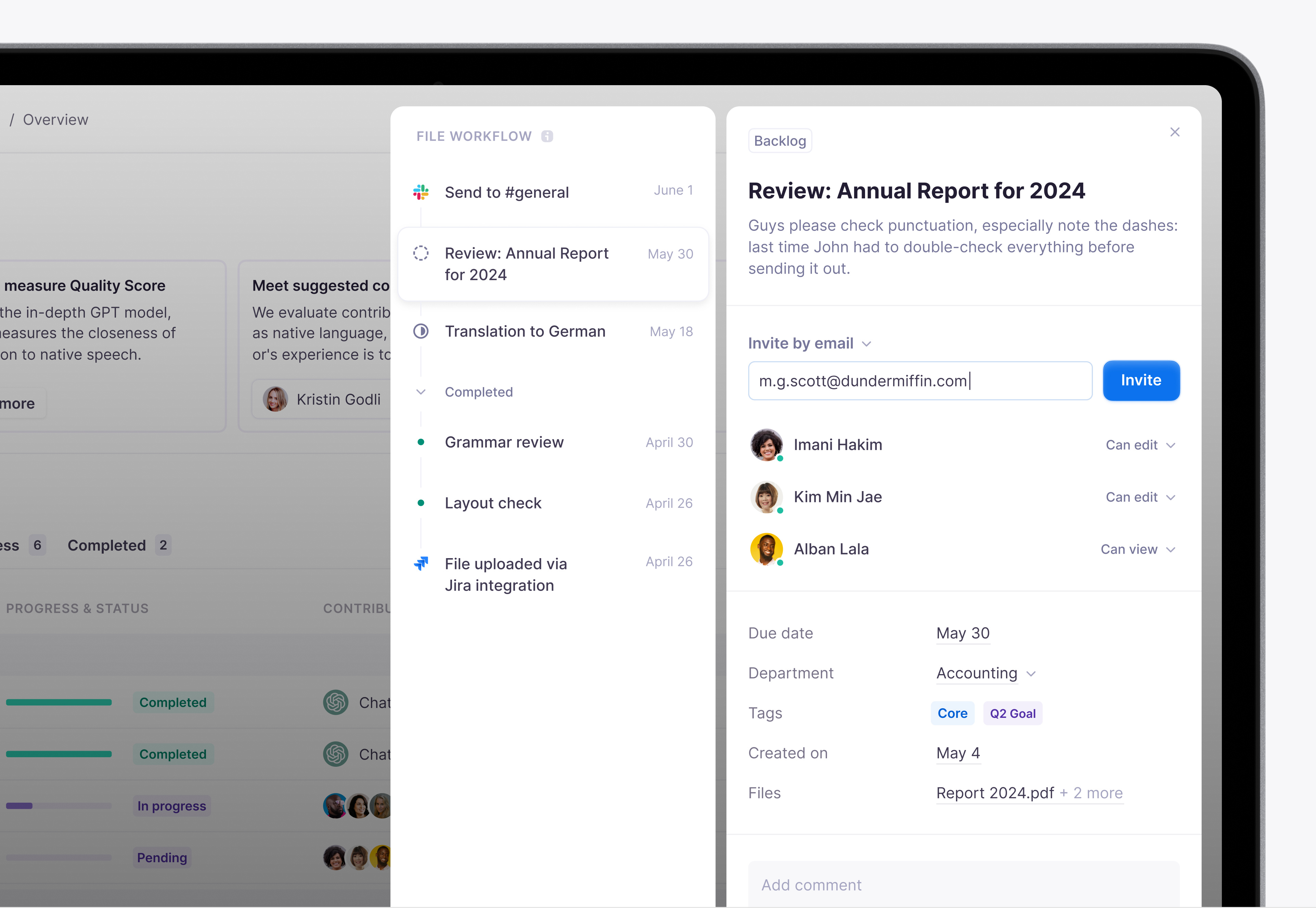 Task Dialog interface popup product design sidebar task workflow