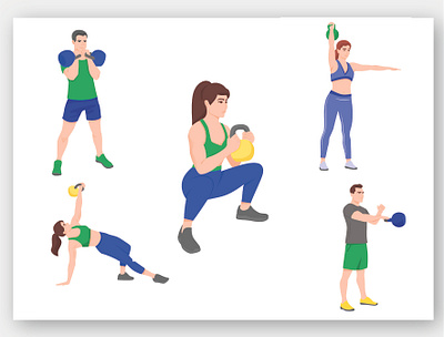 Illustrations for a fitness app app banner character design flat illustration ui vector web