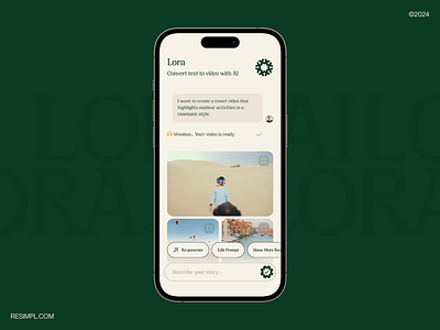 Lora - App UI interaction 3d ai ai app animation app animation ar lora mobile app mobile interaction mobile ui resimpl text to video ui animation video app vr