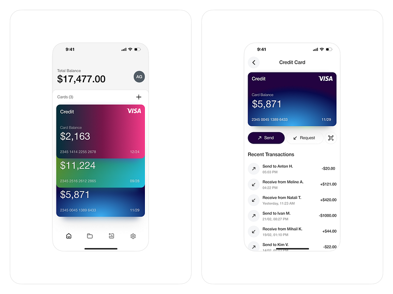 WealthWise: Banking Made Simple app balance bank banking card finance fintech gradients ios money sme ui ux wallet
