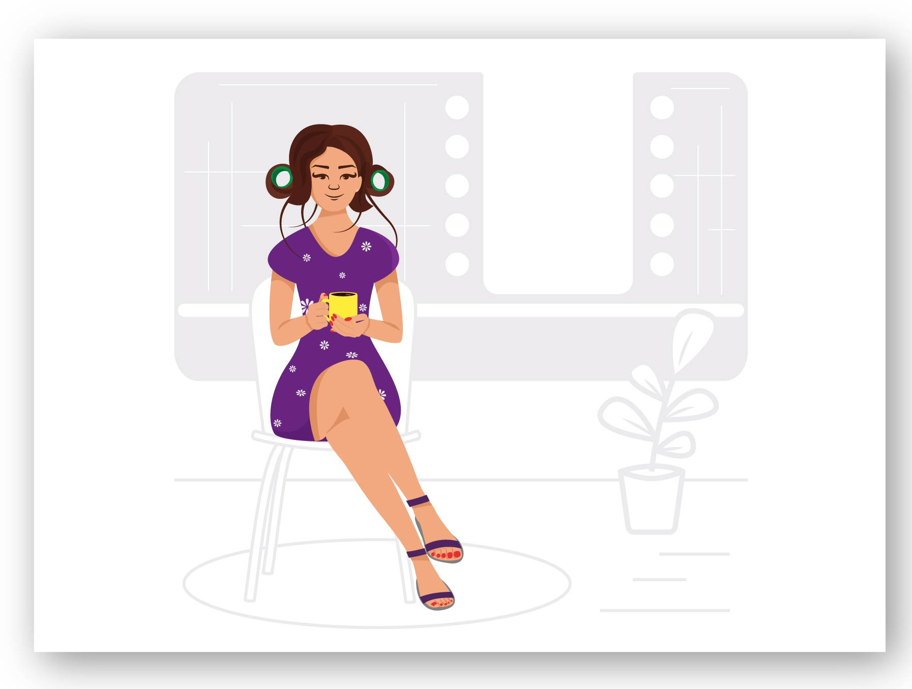 A girl in a hair salon banner coffee design flat girl hair illustration salon ui vector web woman