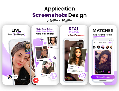 Improvement of Dating App Screenshots Design For App Store 3d screens app design app screenshots app store app ui brand branding dating app google play graphic design identity make friends match app mobile app mobile app design mobile app screens panoramic design screenshots store listing ui design