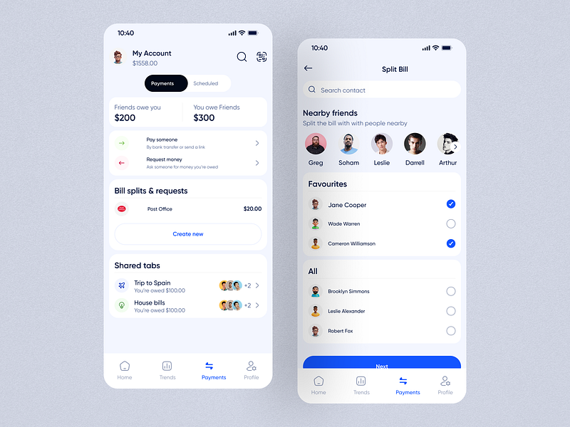 Finify Finance App - Split bill Page banking app bill bill payment bill request chart create split finance finance app fintec mobile app payment spending spilt bill page split transaction transfer ui ux web app website