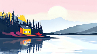 Minimal Lakeside Living. art design graphic design illustration landscape poster posters