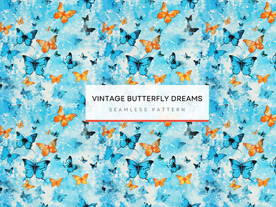Vintage Butterfly Dreams Patterns, Seamless Patterns 300 DPI, 4K aged wood texture blue background butterfly pattern painted butterflies seamless pattern vintage style vintage wallpaper pattern